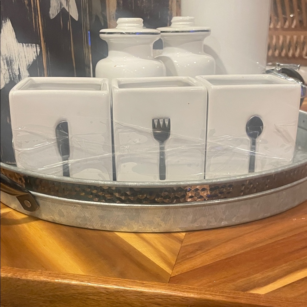 White Ceramic Utensil Holder Set